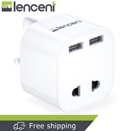 Lencent Singapore 2 Pin to 3 Pin USB Charger 13A Fuse Adaptor Plug Wall Charger Electric Shaver Razor Adaptor Toothbrush Plug with 2 USB Ports for Epilators Bathroom- White