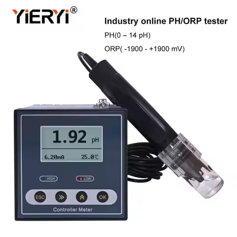 Yieryi Original Online Industrial PH Controller ORP Meter Monitor Digital 0.02 PH 1MV Upper Lower Li