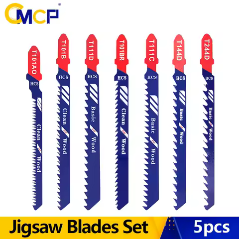 CMCP 5pcs HCS Jig Saw Blades Set T-Shaft Sharp Fast Cut Jigsaw Blade for Wood Plastic Metal T101AO T