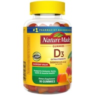 Gummy Vitamin D3 (5000iu) Immune Booster Nature Made Extra Strength D3 5000 IU 125 mcg 90 Count