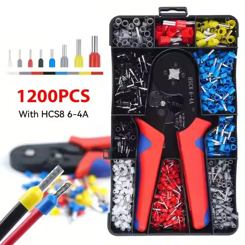 HSC8 6-4A Ferrule Crimp Tool Kit Wire Ferrule Crimper Plier AWG 23-7 with 1200pcs Ferrule Connectors