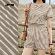(New) Lovito Elegant Shorts Sets Side Stripe Spring/summer Light Khaki Shorts Shorts Sets for Women 