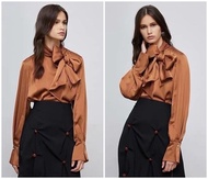 Ab860485 Baju Atasan Kemeja Pita Silk Wanita Korea Import Hitam Orange