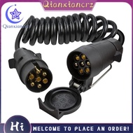 3 Meters 7Pin Trailer Extension Coiled Cable with Trailer Plug Socket Connector, 7 Core RV Electrica