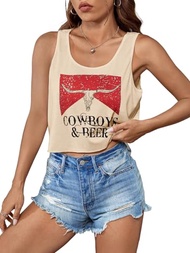 SODSHY Women's Sexy Sleeveless Top Cowboy Shirt Cute Country Concert Cowgirl Outfit Western Graphic 