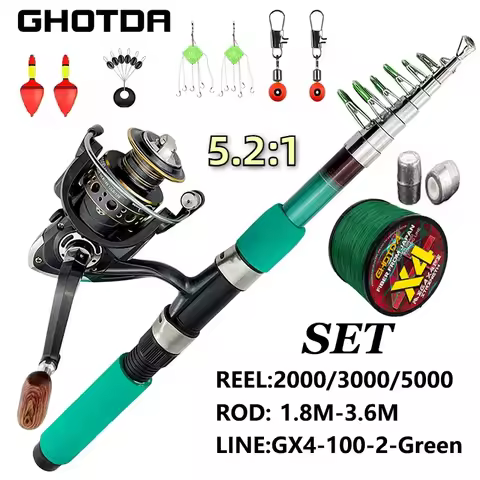 Portable Sea Fishing Rod Reel Full Kit 1.8-3.6m Telescopic Pole and BK2000-5000 Series Spool with Ho