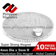 N52 4MM DIAMETER X 2MM TH (1MM, 1.5MM, 2MM, 3MM TH) Super Strong Neodymium Magnet Round Disc Magnet.