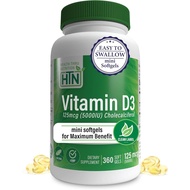 Health Thru Nutrition Vitamin D3 5000iu 360 Mini Softgels for Maximum Benefit Year ply | 125mcg Chol