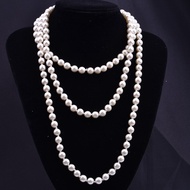 TIZHAN สร้อยคอมุกเทียมยาว150ซม.สร้อยคอไข่มุกหลายชั้นโซ่กันหนาวแบบโซ่ยาวสร้อยคอลูกปัด