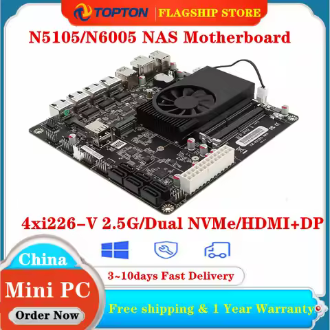 4x Intel i226-V 2.5G Nics NAS Motherboard N5105/N6005 Dual M.2 NVMe Six SATA3.0 2*DDR4 HDMI2.0 DP Mi
