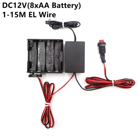 DC12V 8*AA Battery Power Supply Adapter Driver Controller Inverter For 1-15M El Wire Electroluminesc
