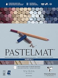 Clairefontaine Pastelmat Glued Pad - Palette No. 4 - (12 x 15 3/4 Inches) 30 x 40 cm - 360g - 12 Sheets - Dark Blue, Light Blue, Wine, Sand