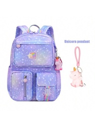 1 Pieza Mochila Escolar De Nylon Ligera Y De Gran Capacidad Para Niñas, Mochila Universitaria Linda, Mochila Informal De Moda, Bolsa De Viaje Al Aire Libre Con Colgante De Unicornio, Adecuada Para Niñas Adolescentes, La Escuela Y Viajar (diseño Aleatorio)