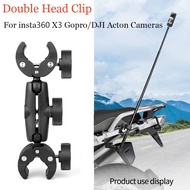 Motorcycle Bike Double head Clip Bracket for Insta360 X4 X3 One X2 X GoPro Hero 12 11 10 9 8 for DJI Osmo Action 4 3 Sports Cameras Accessories