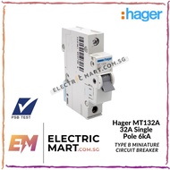 Hager MT132A 32A 1P Single Pole 6kA Type B Miniature Circuit Breaker (MCB)