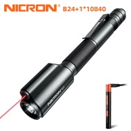 NICRON LED Flashlight B24 Mini Torchlight Laser light For Guide Use Waterproof IP65 10840 battery 12