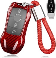 T-carbon Glass Fiber Car Key Fob Cover Compatible with Mercedes Benz E Class C300 CLA GLB CLS580 GLE