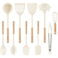 CAROTE 10PCS Kitchen Utensils Set, Silicone Cooking Utensils Set with Wooden Handle for Nonstick Coo