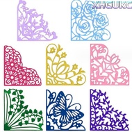 XHGUKC 8Pcs Corner Die Cuts, Flowers Metal Flowers Die Cuts, Embossing Template Lace 2 Inches Silver