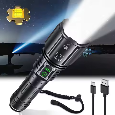 Ultra-bright flashlight 1200000LM powerful flashlight,USB rechargeable tactical emergency flashlight