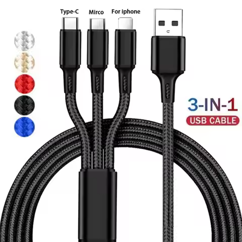3 in 1 Fast Charging Type C Cable Micro USB for iPhone Charging Cable For Samsung Huawei Xiaomi Phon
