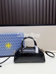 全新🌸Tory Burch 迷你波士頓包 黑色 油蠟皮 手提包 斜挎包