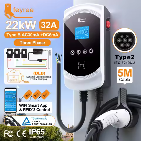feyree EV Charger Type2 32A 7.6kW 1P Dynamic Load Balancing Model 11kW 22kW 3P EVSE Wallbox Smart WI