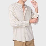 GALLOP : Mens Wear เสื้อคอจีนแขนยาว ผ้าลินิน (Linen Long Sleeve Mandarin Collar Shirt) รุ่น GW9025 สี Ngachang - งาช้าง