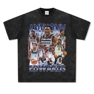 Anthony Edwards Grey Wolf ant man Washed Distressed Short-Sleeved T T-Shirt American Plain Short