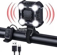 140dB Electric Bike Horn with Headlight, 2 in 1 Bicycle Horn 6 Sound Modes USB-C Rechargeable, Bike