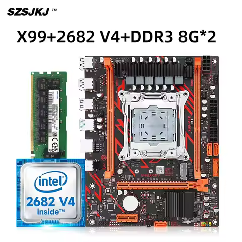 SZSJKJ Motherboard Set X99 D3 LGA2011-3 C612 Chipset Support TPM2.0 with Kit Xeon E5 2682 V4 CPU Pro