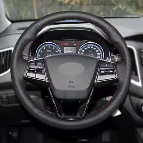 Hand Braid Car Steering Wheel Cover Leather Trim For Hyundai ix25 2014 2015 2016 2017 2018 Creta 201