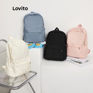 Lovito Preppy Backpack Plain Colorblock Double Shoulder Strap Multi-pocketed Backpacks for Women L41