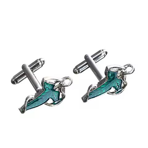 Fashion Jewelry Movie Charm Elf Leaf Cufflinks for Women Unisex Classic Elf Queen Green Leaves Cuffl