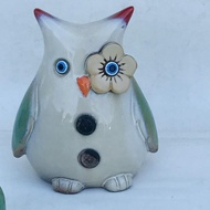 {EXPORTED CERAMIC}01 Set of 2 Ceramic Statues of Big Owls and Small Owls with Cute Flower Eyes Size 