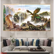 Tiger - Eagle painting, mirror-printed wood with border