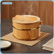 [mojotorw7] SiaBiced Wooden Rice Bucket with Lid Gold-Rimmed Design Wooden Rice Bucket Wood Sushi Ri
