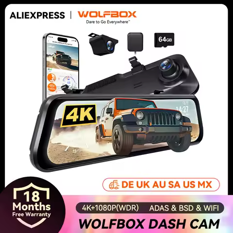 WOLFBOX G850 PRO 4K WIFI Mirror Dash Cam with ADAS and BSD 5.8GHz WiFi Voice Control Car DVR Rearvie