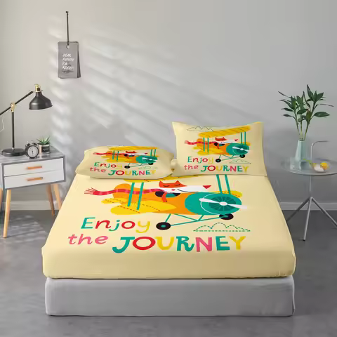 Fox Print Pattern Bed Sheet Set, Mattress Protector and Pillowcase Combination. High-Definition Prin