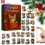 2d Printed Purrfect Christmas Advent Calendar 2025, 24 Days Of Cat Ornaments For Tree Decor, O1q4