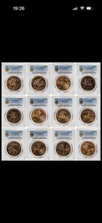 香港 1988 至1999 年生肖銅章，一套十二枚。全冠軍分PCGS MS69RD 生肖紀念幣