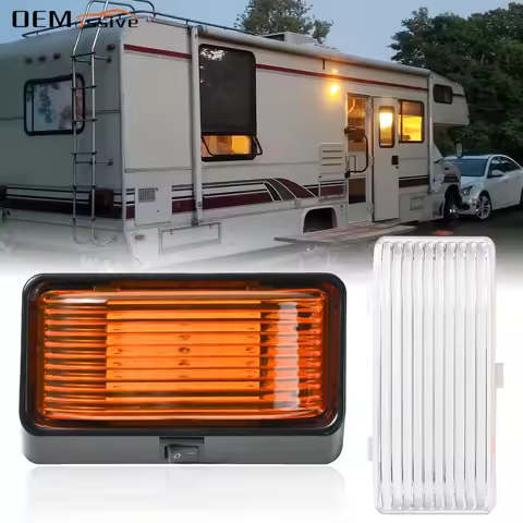 Super Bright RV Porch Exterior Utility Light 12V with ON/OFF Switch Clear and Amber Removable Lens f