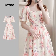 Lovito Elegant Dress Pleated Spring/summer Dress for Women L198ED610 Lovito Corak Pakaian Elegan Ple