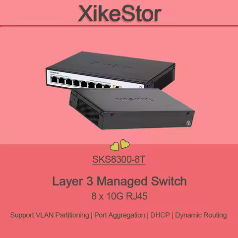 XikeStor Layer-3 Managed 8 Ports Network Switch 10G RJ45 / 10G SFP+ Support VLAN Port Aggregation DH