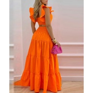 Phụ nữ hai mảnh Váy Set Ruffle Spaghetti Dây đeo crop top với váy cho các cô gái nữ nữ GRA-VN