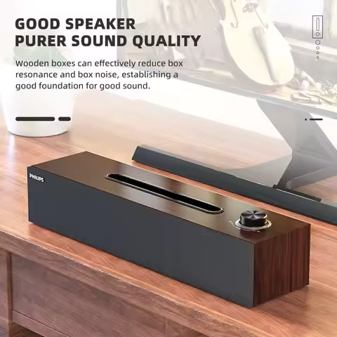 Philips SPA 3808 SoundBar Features a Simple Wood Grain Design HIFI Sound Quality 3D Audio Effect And