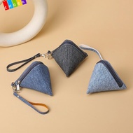CHAAKIG Triangle Coin Purse, Canvas with Lanyard Coin Change Wallet,  Portable Mini Earphone Bag