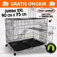 Cage Cage Umbaran Cat Dog Rabbit Standard XXL Super Jumbo Size 90x60cm Economical Plus 2 Placemats Folding Iron Cat Cage