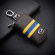 Tricolor Leather Car Key Holder Bag Remote Fob Shell Case Cover Keychain Zipper Wallet Pouch For Mazda 2 Demio 3 5 6 CX30 CX3 CX5 CX7 CX8 CX9 MX5 RF MX6 MX30 BT50 Biante MPV