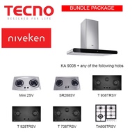 (HOOD + HOB) Tecno KA 9008 (90cm) Round Profile Chimney Cooker Hood with LED Sensor Touch Controls with Free Hob Bundle